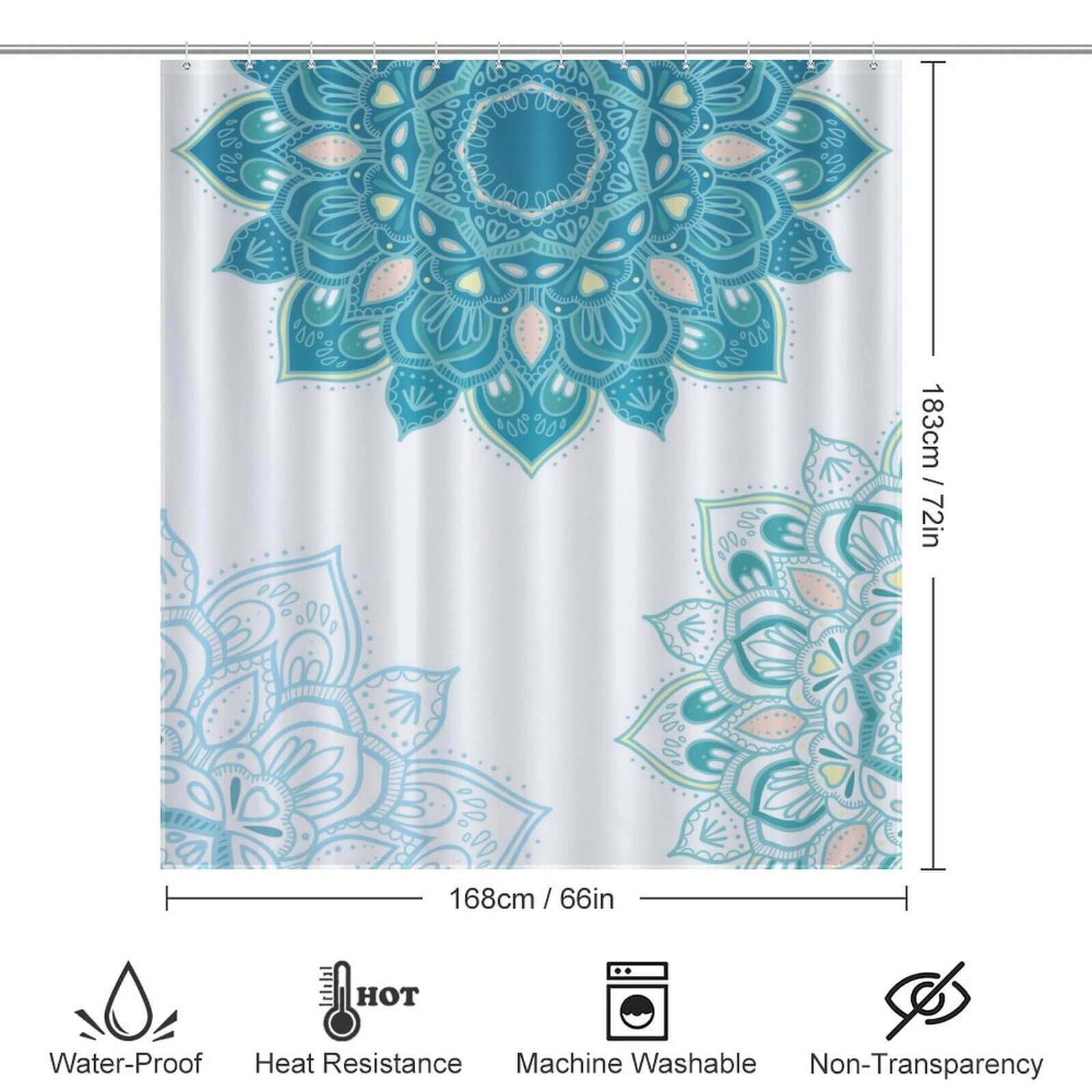 A waterproof shower curtain with a Blue Mandala design from Cotton Cat.