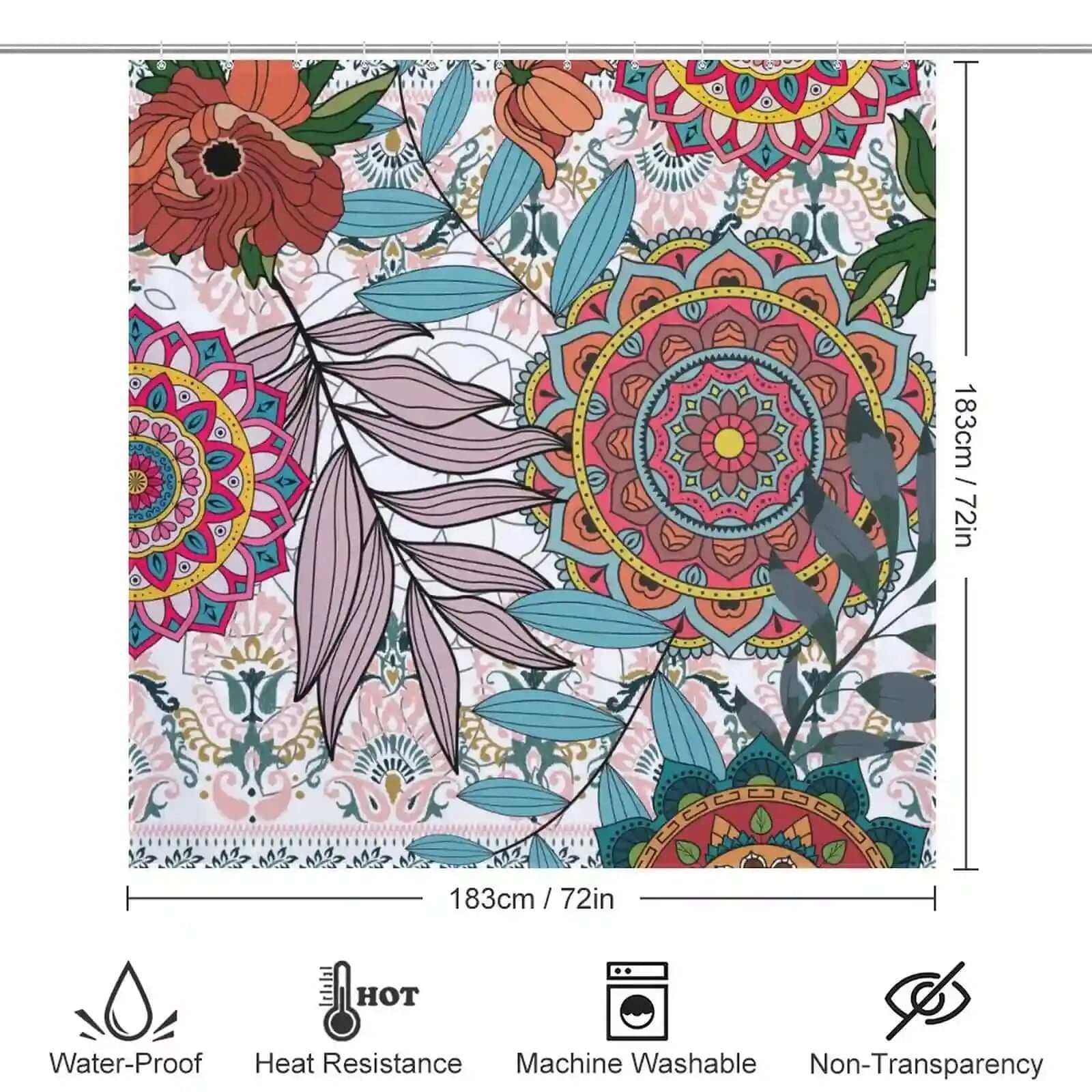 A colorful Bohemian Mandala Shower Curtain-Cottoncat with a Cotton Cat brand.