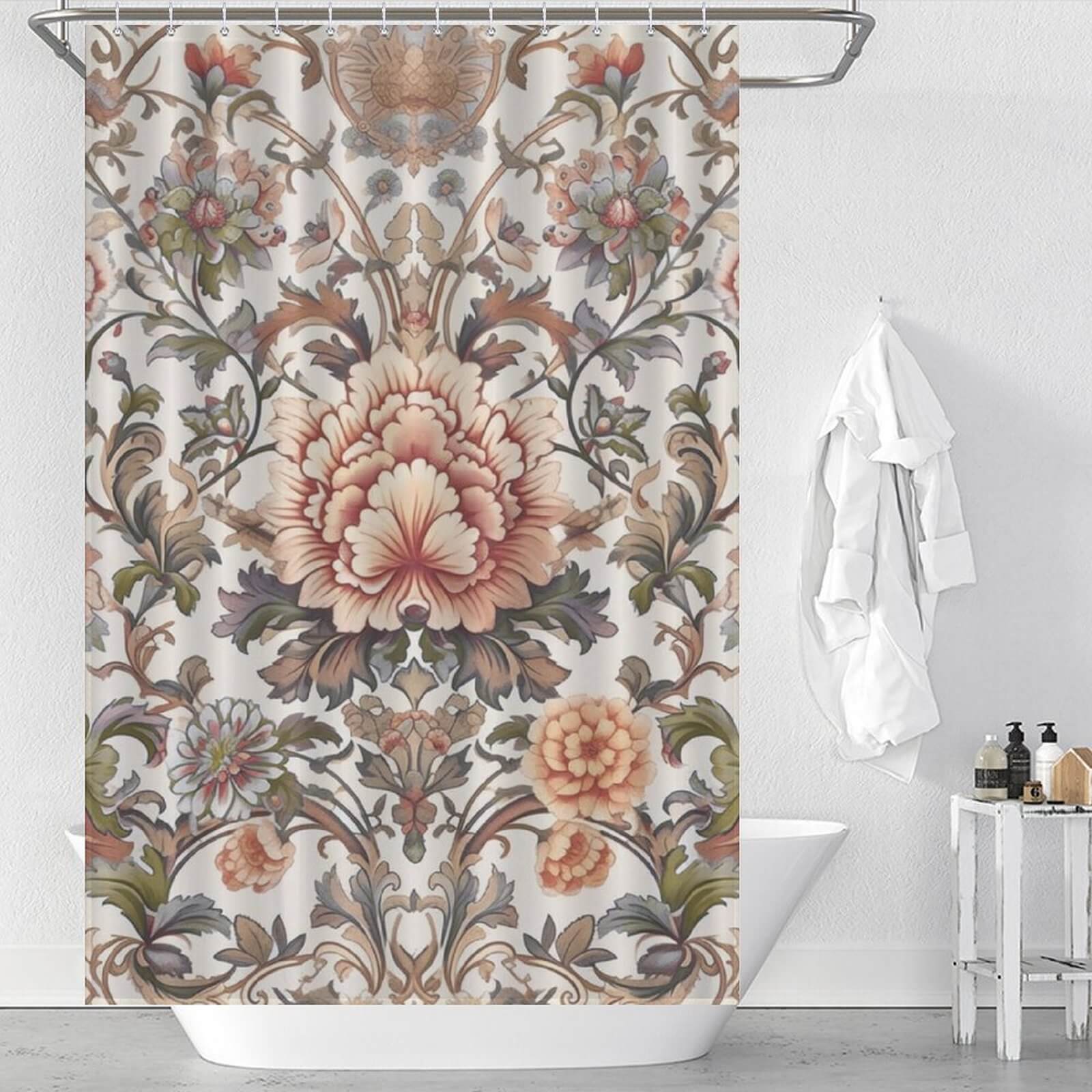 A Paisley Mandala Shower Curtain-Cottoncat with flowers on it.