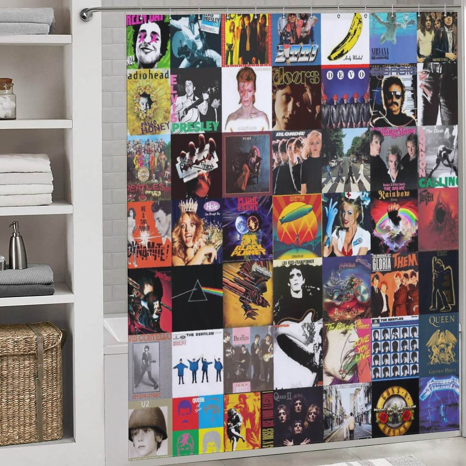 This Music Album Shower Curtain by Cotton Cat is a must-have for music enthusiasts who want to bring their favorite album covers into their bathroom. Experience the iconic imagery and timeless music of The Beatles every time you step into your bathroom with Cotton Cat.