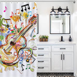 An eye-catching bathroom with a vibrant Cotton Cat Graffiti Music Shower Curtain adorned with graffiti-inspired music notes.