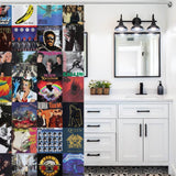 This bathroom is the perfect oasis for music enthusiasts, with its wall adorned with an array of music posters. The vibrant display of album covers creates a unique and inspiring ambiance that truly speaks to the Music Album Shower Curtain-Cottoncat by Cotton Cat.