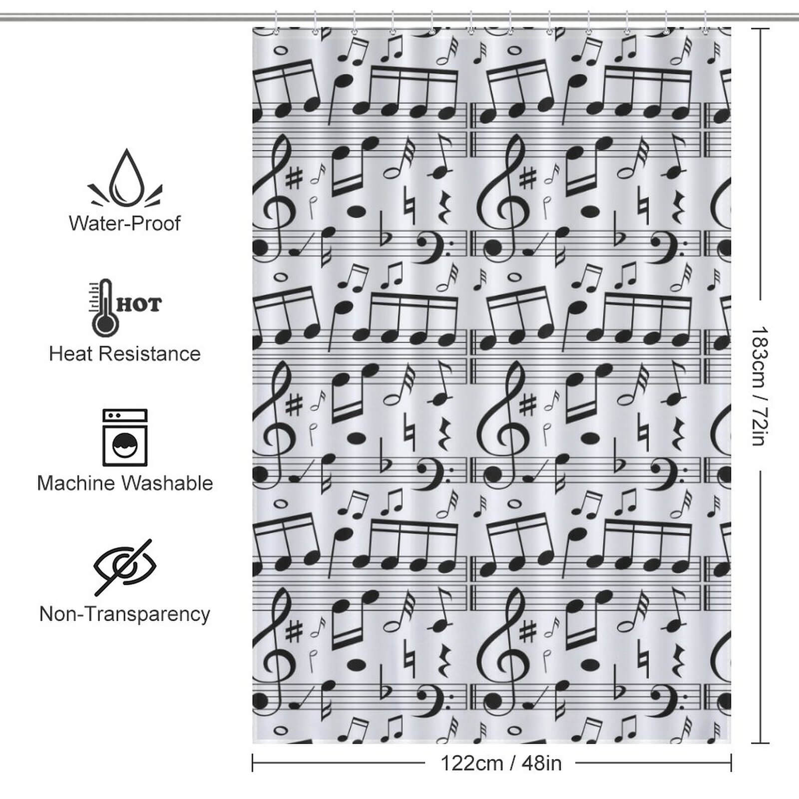 Elevate your bathroom decor with this exquisite Music Notes Shower Curtain by Cotton Cat.