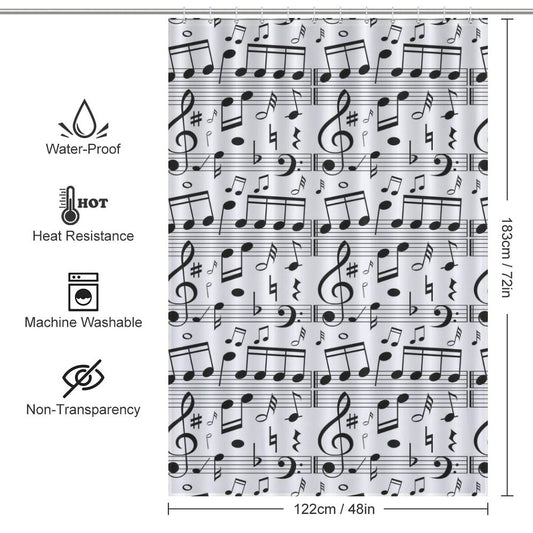 Elevate your bathroom decor with this exquisite Music Notes Shower Curtain by Cotton Cat.
