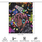 Elevate your bathroom decor with a stylish Cotton Cat shower curtain featuring an image of the renowned rapper Juice Wrld donning headphones.