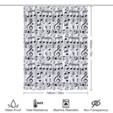A black and white Music Notes Shower Curtain-Cottoncat, perfect for adding a touch of musical elegance to your bathroom decor, adorned with music notes.