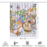 Cotton Cat's Graffiti Music Shower Curtain featuring graffiti-inspired music notes and instruments.