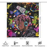 Elevate your bathroom decor with a vibrant Rapper Music Shower Curtain featuring an artistic splatter of paint, embodying the spirit of Juice Wrld from Cotton Cat.