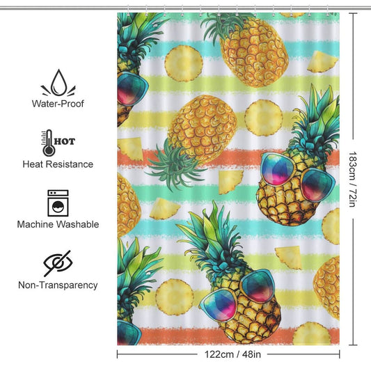 Add a tropical charm to your bathroom with this Tropical Pineapple Shower Curtain by Cotton Cat, featuring sunglasses.