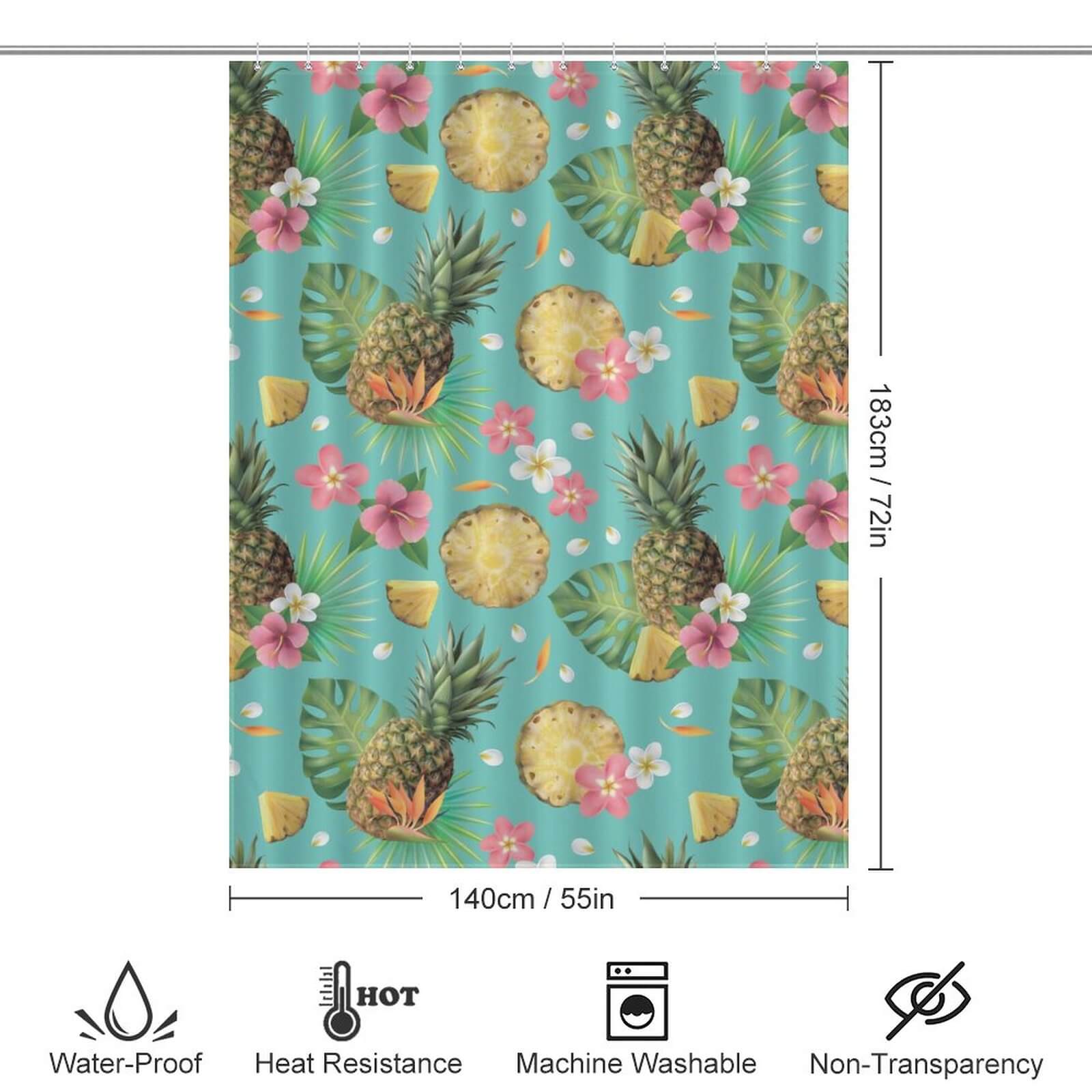 Transform your bathroom into a tropical paradise with this Floral Pineapple Shower Curtain by Cotton Cat.