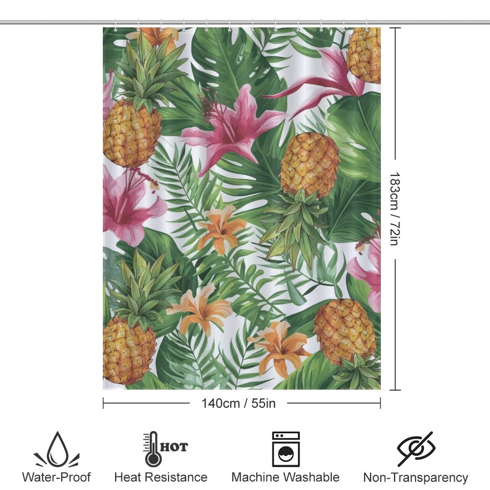 Transform your bathroom into a tropical oasis with this delightful Tropical Pineapple Shower Curtain adorned with lilies. Elevate your bathroom decor with the vibrant colors and cheerful design of this Tropical Pineapple Shower Curtain by Cotton Cat.