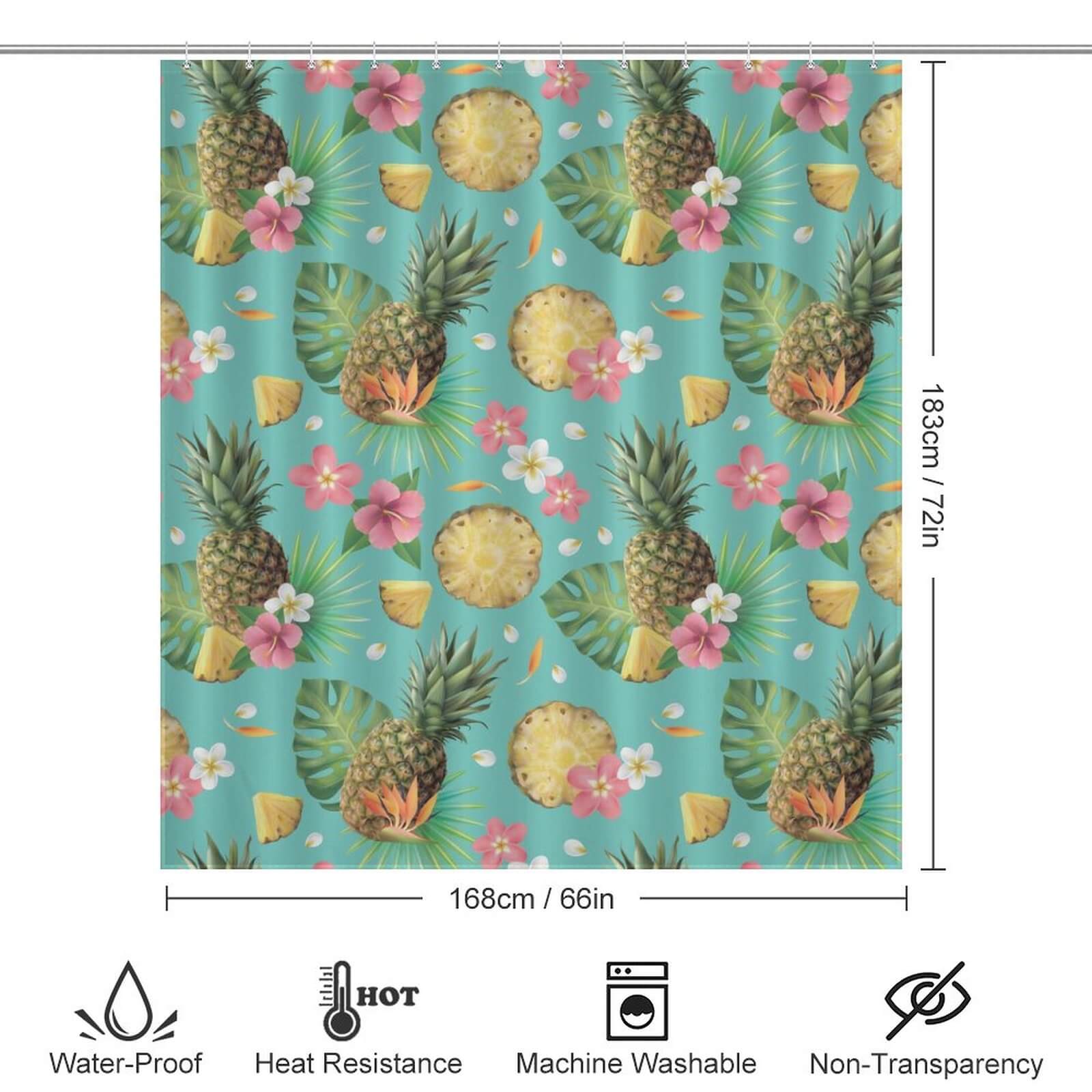 Transform your bathroom into a tropical paradise with the Floral Pineapple Shower Curtain-Cottoncat by Cotton Cat, featuring Hawaiian pineapples.