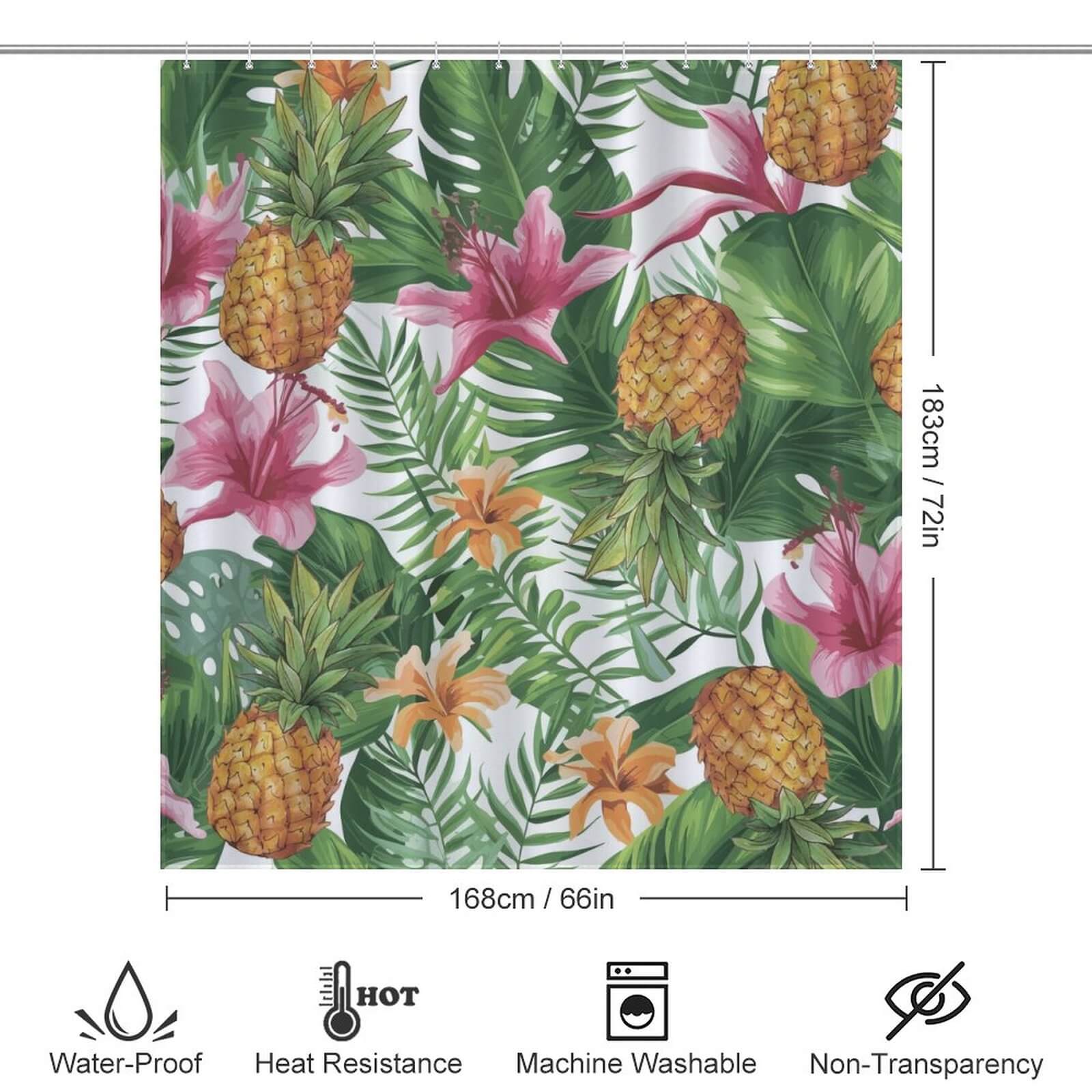 Transform your bathroom into a tropical oasis with the Tropical Pineapple Shower Curtain-Cottoncat by Cotton Cat. Adorned with vibrant pineapples and lilies, this curtain adds a touch of exotic beauty to your bathroom decor.