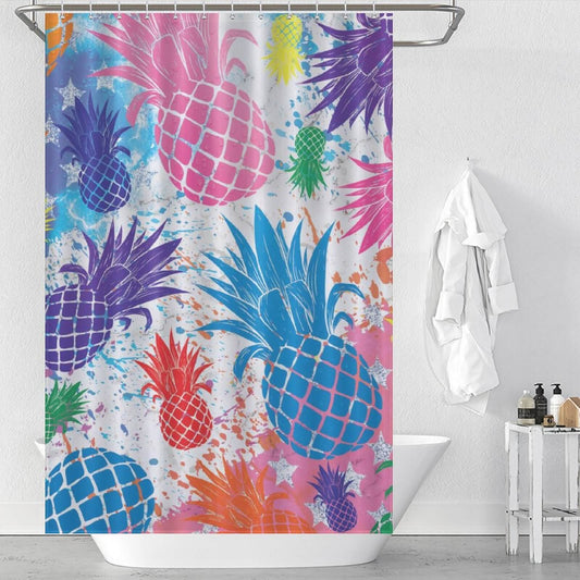 An eye-catching Cotton Cat Colorful Pineapple Shower Curtain, perfect for adding a playful touch to your bathroom décor.