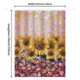 The Cotton Cat Vintage Pink Watercolor Sunflower Shower Curtain with Artistic Paint boasts a beautifully painted design of sunflowers and rose petals set against a pink backdrop. With dimensions of 55 inches (140 cm) in width and 72 inches (183 cm) in length, this shower curtain adds a charming vintage touch to your bathroom decor.