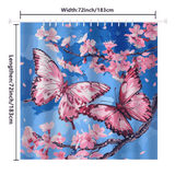 Introducing the Aesthetic Blue Sky Pink Butterfly Floral Shower Curtain by Cotton Cat. This nature-inspired art piece features two pink butterflies on a blue background adorned with cherry blossom branches, bringing the beauty of an aesthetic blue sky and floral elegance to your bathroom. Dimensions: 72 inches by 72 inches (183 cm by 183 cm).