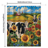 The Cotton Cat Rustic Farmhouse Cow Sunflower Shower Curtain Blue Sky-Cottoncat charmingly features cows and sunflowers set against a red barn backdrop with a blue sky, bringing countryside tranquility to your bathroom. Measuring 60 inches wide by 72 inches long, it's the perfect addition to your decor.