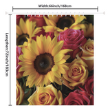 Introducing the Rustic 3D Sunflower Roses Shower Curtain-Cottoncat by Cotton Cat, measuring 66 inches wide by 72 inches long. This high-quality polyester curtain features a close-up image of vibrant yellow sunflowers and red roses, perfect for adding farmhouse themes to your bathroom decor.