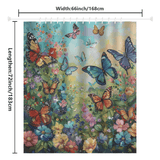 Transform your bathroom into a vibrant sanctuary with the whimsical Colorful Blue Butterfly Shower Curtain by Cotton Cat. Measuring 66x72 inches, this tapestry showcases a stunning array of butterflies and flowers and is crafted from high-quality water-resistant fabric, adding a touch of nature to your decor.