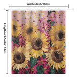 The Cotton Cat Vintage Pink Cartoon Sunflower Shower Curtain showcases a whimsical design of sunflowers and other flowers. Crafted from high-quality polyester, it measures 66 inches in width by 72 inches in length.