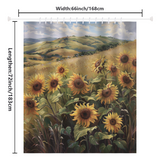 The Cotton Cat Rustic Sunflowers Grasses Gentle Hills Shower Curtain features a charming sunflower field print. Measuring 66 inches (168 cm) wide and 72 inches (183 cm) long, it’s perfect for adding charm to your bathroom decor.