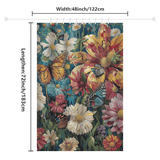 The Cotton Cat Colorful Blue Butterfly Garden Shower Curtain, made of water-resistant fabric, showcases an array of vibrant flowers and butterflies. Measuring 48 inches wide by 72 inches long, it is a delightful addition to your bathroom decor.