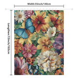 The Cotton Cat's Artistic Painting Colorful Butterfly Garden Shower Curtain is crafted from premium water-resistant fabric and features a vivid floral pattern with colorful butterflies. The dimensions are 55 inches (140 cm) wide by 72 inches (183 cm) long.