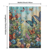 The whimsical Colorful Blue Butterfly Shower Curtain-Cottoncat by Cotton Cat, made from water-resistant fabric, features vibrant butterflies and flowers. Measuring 55 inches wide by 72 inches long, it's the perfect addition to your bathroom decor.