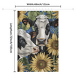 Introducing the Rustic Cow Sunflower with Green Leaf Shower Curtain-Cottoncat by Cotton Cat, a delightful addition to your farmhouse-themed decor. This polyester curtain showcases two black-and-white cows amidst vibrant sunflowers and measures 48 inches wide by 72 inches long.