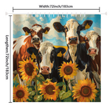 The Cotton Cat Farmhouse Chic Cow Sunflower Shower Curtain is perfect for adding a charming touch to your bathroom decor, with dimensions of 72 inches by 72 inches (183 cm by 183 cm).