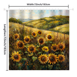 A Whimsical Rustic Charm Sunflowers Shower Curtain by Cotton Cat, measuring 72 inches by 72 inches (183 cm by 183 cm), is perfect to complement your bathroom decor with its delightful depiction of a hillside field of sunflowers.