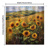 The Cotton Cat Rustic Sunflowers Grasses Gentle Hills Shower Curtain showcases a beautiful sunflower field design against gentle hills and a blue sky. Measuring 72 inches (183 cm) in both width and length, it is perfect for elevating your bathroom decor.