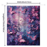 The Cotton Cat "Pink Butterfly Flying over Water" Shower Curtain showcases delicate pink butterflies against a beautiful purple and blue swirled background. Made from water-resistant fabric, this curtain enhances your bathroom decor while ensuring durability. It measures 60 inches (152 cm) in width and 72 inches (183 cm) in length.