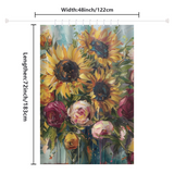 A vibrant addition to your bathroom decor, the Cotton Cat Watercolor Painting Sunflower and Roses Shower Curtain showcases a painted design with sunflowers and various other flowers. Dimensions are 48 inches (122 cm) in width and 72 inches (183 cm) in length.