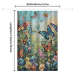 Introducing the whimsical Colorful Blue Butterfly Shower Curtain-Cottoncat by Cotton Cat, adorned with vibrant butterflies and flowers against a serene green and blue background. Made from water-resistant fabric, this curtain measures 48 inches in width and 72 inches in length, making it an ideal addition to your bathroom decor.