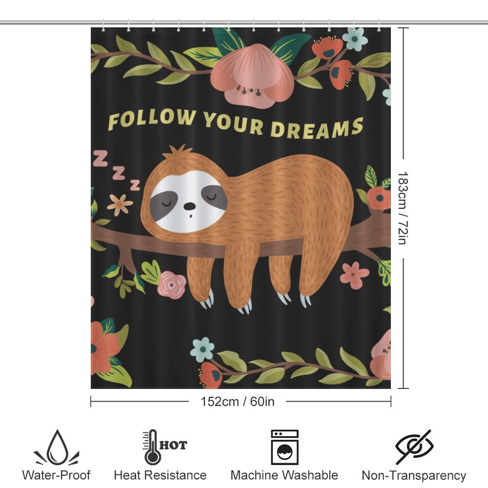 Enhance your bathroom decor with a Sleeping Sloth Shower Curtain from Cotton Cat that will inspire you to follow your dreams.
