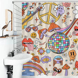 A retro bathroom with a Retro Trippy Shower Curtain-Cottoncat.