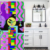 A psychedelic bathroom with a Space Trippy Shower Curtain from Cotton Cat.