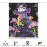 Add a touch of humor and whimsy to your bathroom with the Mushroom Trippy Shower Curtain-Cottoncat from Cotton Cat, featuring a cat in a spaceship.