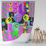 A Space Trippy Shower Curtain-Cottoncat with a purple cat on it from the brand Cotton Cat.