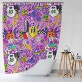 A waterproof Psychedelic Trippy Shower Curtain-Cottoncat with a design featuring cartoon characters by Cotton Cat.