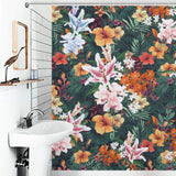 A bathroom with a Vintage Lily Flower Shower Curtain by Cotton Cat.