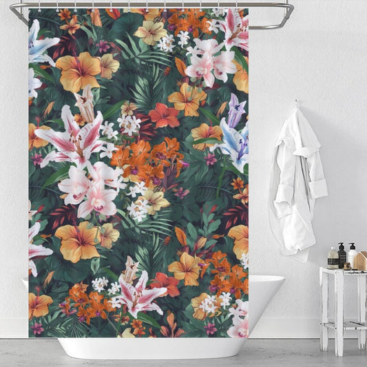 A Vintage Lily Flower Shower Curtain from Cotton Cat for beautiful bathroom decor.