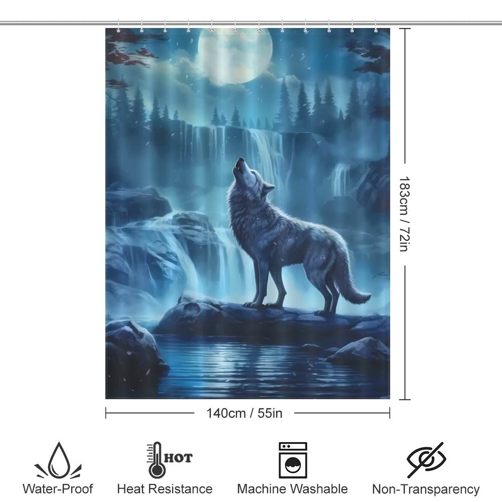 Transform your bathroom with this captivating Cotton Cat Howling Wolf Shower Curtain, featuring a mesmerizing howling wolf design. Elevate your bathroom decor with this stunning and functional shower curtain, perfect for any nature enthusiast or Cotton Cat lover.