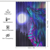 Elevate your bathroom decor with a mesmerizing Galaxy Wolf Shower Curtain by Cotton Cat featuring an enchanting image of a wolf amidst a starry night sky. This waterproof curtain not only adds a touch of wild beauty.