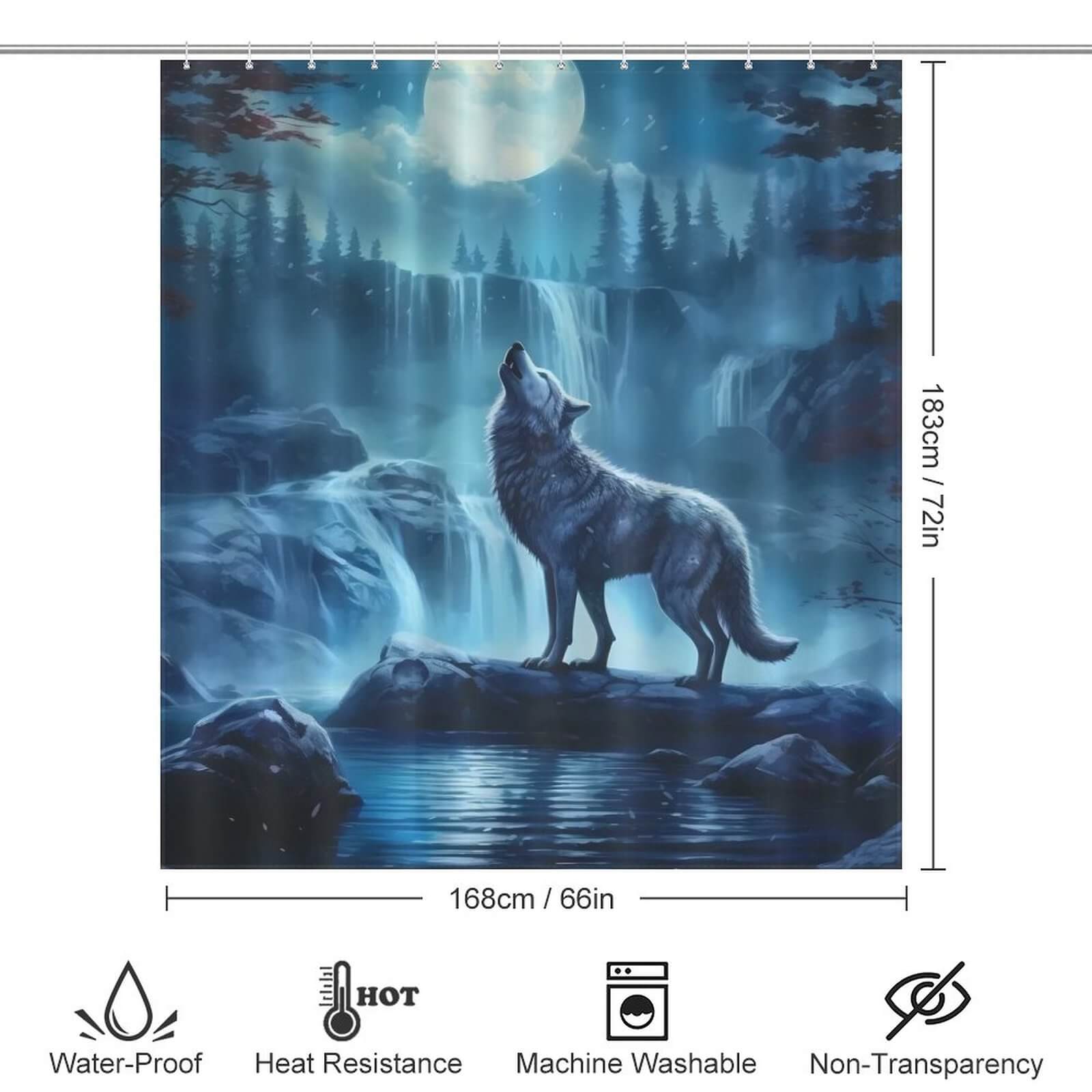 Howling Wolf Shower Curtain-Cottoncat by Cotton Cat.