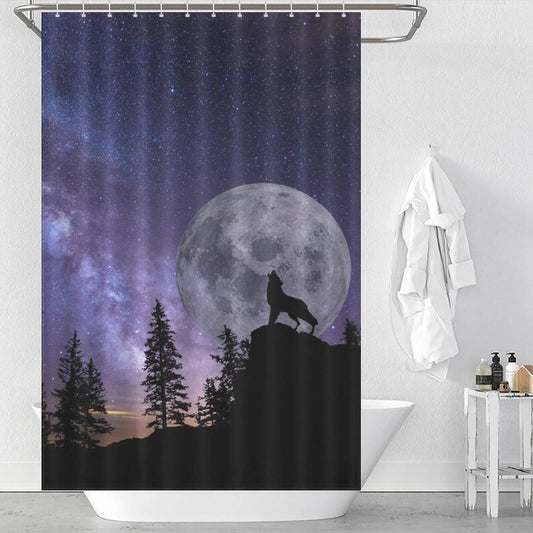 Waterproof Moon Wolf Shower Curtain by Cotton Cat.