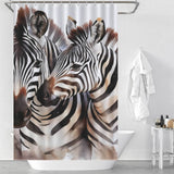 A Watercolor Zebra Shower Curtain-Cottoncat made from 100% polyester, ensuring its waterproof quality.