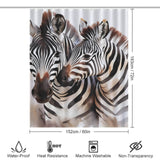 A Watercolor Zebra Shower Curtain-Cottoncat, made from 100% polyester, depicting hand-drawn watercolor zebras.