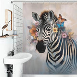 Floral Zebra Shower Curtain-Cottoncat by Cotton Cat, featuring butterflies and flowers.